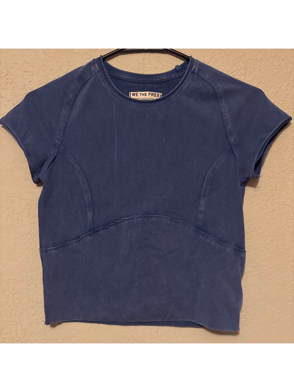 We The Free Blue Cotton Short Sleeve Crop Top S/P